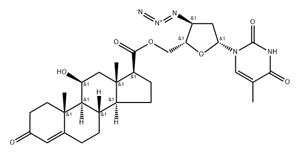 3'-azido-3'-deoxy-5'-O-((11-hydroxy-3-oxo-17-androst-4-enyl)carbonyl)thymidine,148335-28-8,结构式