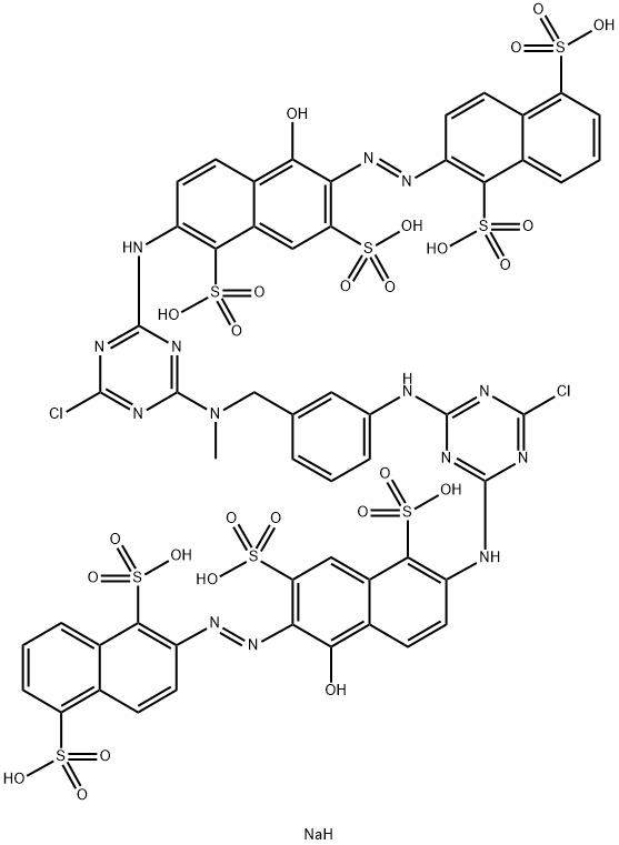 1,5-Naphthalenedisulfonic acid, 2-6-4-chloro-6-3-4-chloro-6-6-(1,5-disulfo-2-naphthalenyl)azo-5-hydroxy-1,7-disulfo-2-naphthalenylamino-1,3,5-triazin-2-ylaminophenylmethylmethylamino-1,3,5-triazin-2-ylamino-1-hydroxy-3,5-disulfo-2-naphthalenylazo-, sodium 结构式