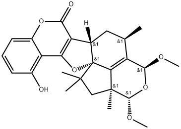 (1S,3S,4R,5aS,12aS,14aS)-4,5,5a,13,14,14a-Hexahydro-11-hydroxy-1,3-dimethoxy-4,13,13,14a-tetramethyl-1H,3H,6H-pyrano[3′′,4′′,5′′:1′,7′]indeno[4′,3′a:4,5]furo[3,2-c][1]benzopyran-6-one Struktur