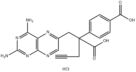 6-Pteridinepropanoic acid, 2,4-diamino-α-(4-carboxyphenyl)-α-2-propyn-1-yl-, hydrochloride 化学構造式