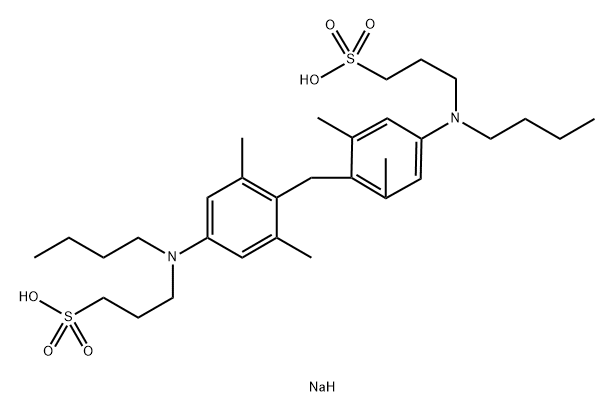 Bis-[4-(N-butyl-N-sulfopropyl)-amino-2,6-dimethylphenyl]-methane, disodium Structure