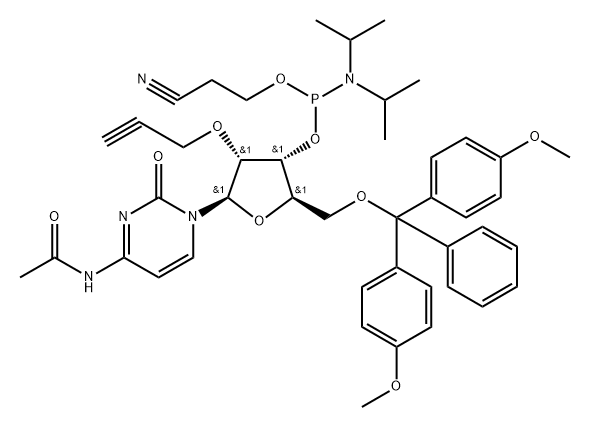 N4-Acetyl-5'-O-DMT-2'-O-propynylcytidine 3'-CE phosphoramidite 化学構造式