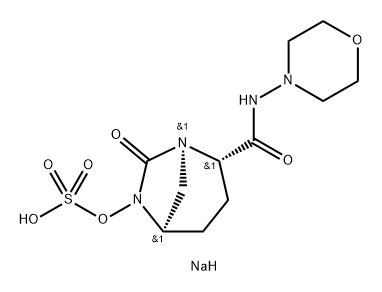 Sulfuric acid, mono[(1R,2S,5R)-2-[(4-morpholi nylamino)carbonyl]-7-oxo-1,6-diazabicyclo [3.2.1]oct-6-yl] ester, sodium salt (1:1), rel Struktur