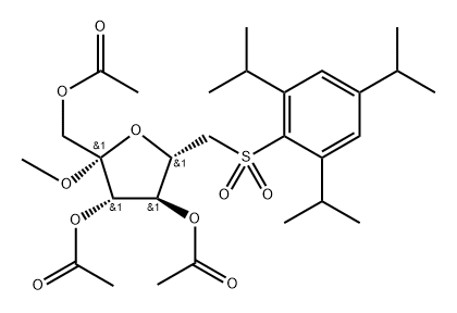 .beta.-D-Fructofuranoside, methyl 6-deoxy-6-2,4,6-tris(1-methylethyl)phenylsulfonyl-, triacetate 化学構造式