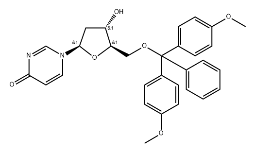 2-Deoxy-2’-deoxy-5’-(4,4’-dimethoxytrityl)uridine Structure