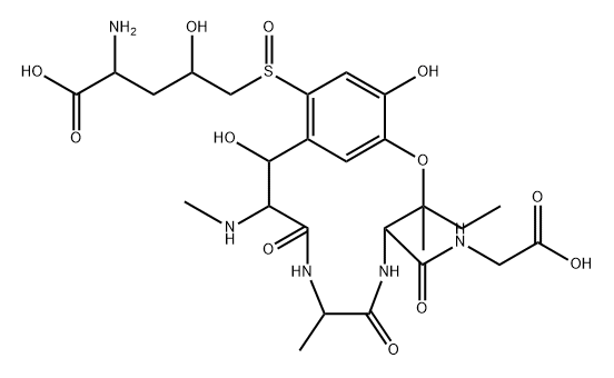 Glycine, (βR)-2-[(R)-[(2S,4S)-4-amino-4-carboxy-2-hydroxybutyl]sulfinyl]-β,5-dihydroxy-N-methyl-L-tyrosyl-L-alanyl-3-hydroxy-L-isoleucyl-, cyclic (15→3)-ether,151841-41-7,结构式