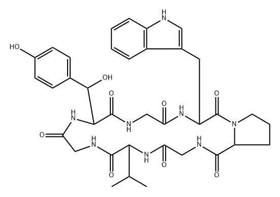 Cyclo(glycyl-L-tryptophyl-L-prolylglycyl-L-valylglycyl-β-hydroxy-L-tyrosyl) (9CI),151928-33-5,结构式