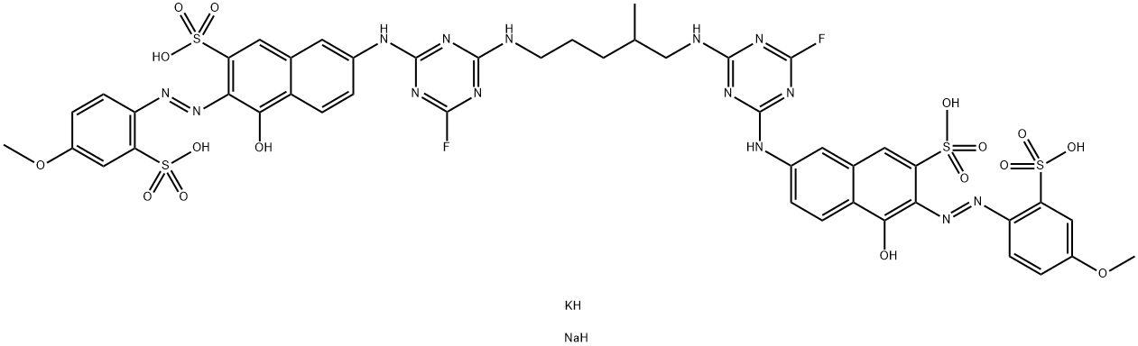 2-Naphthalenesulfonic acid, 7,7-(2-methyl-1,5-pentanediyl)bisimino(6-fluoro-1,3,5-triazine-4,2-diyl)iminobis4-hydroxy-3-(4-methoxy-2-sulfophenyl)azo-, potassium sodium salt Structure