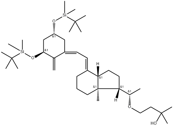 2-Butanol, 4-[1-[4-[[3,5-bis[[(1,1-diMethylethyl)diMethylsilyl]oxy]-2-Methylenecyclohexylidene]ethylidene]octahydro-7a-Methyl-1H-inden-1-yl]ethoxy]-2-Methyl-, [1S-[1α(R*),3aβ,4E(1Z,3R*,5S*),7aα]]- (9CI) 化学構造式