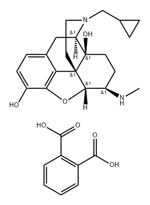 Morphinan-3,14-diol, 17-(cyclopropylmethyl)-4,5-epoxy-6-(methylamino)-, (5α,6β)-, 1,2-benzenedicarboxylate (1:1) Structure