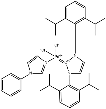 钯,[1,3-双[2,6-双(1-甲基乙基)苯基] -1,3-二氢-2H-咪唑-2-亚基]二氯(1-苯基-1H-咪唑-ΚN3)-,(SP-4-1)-, 1537173-02-6, 结构式