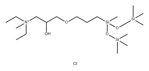1-Propanaminium,N,N-diethyl-2-hydroxy-N-methyl-3-[3-[1,3,3,3-trimethyl-1-[(trimethylsilyl)oxy]-1-disiloxanyl]propoxy]-,chloride(1:1) 结构式