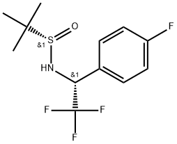 (S)-2-methyl-N-((R)-2,2,2-trifluoro-1-(4-fluorophenyl)ethyl)propane-2-sulfinamide Structure