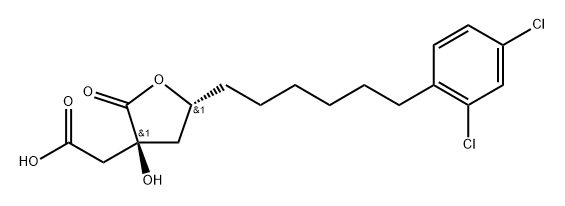 3-Furanacetic acid, 5-[6-(2,4-dichlorophenyl)hexyl]tetrahydro-3-hydroxy-2-oxo-, (3R,5S)-rel-(+)- Structure