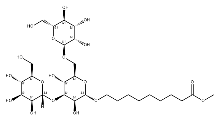 Nonanoic acid, 9-(O-.alpha.-D-mannopyranosyl-(13)-O-.alpha.-D-mannopyranosyl-(16)-.alpha.-D-mannopyranosyl)oxy-, methyl ester Structure