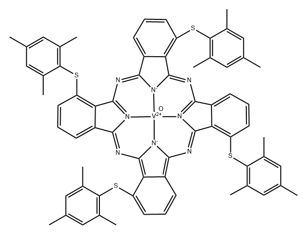 Vanadium, oxo[1,8,15,22-tetrakis[(2,4,6-trimethylphenyl)thio]-29H,31H-phthalocyaninato(2-)-κN29,κN30,κN31,κN32]-, (SP-5-12)- Struktur