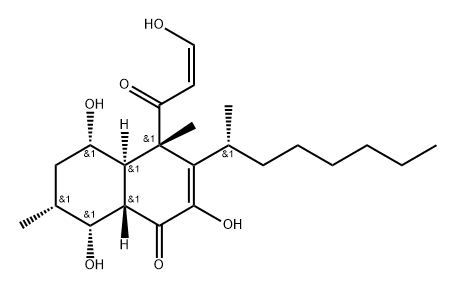 1(4H)-Naphthalenone, 4a,5,6,7,8,8a-hexahydro-2,5,8-trihydroxy-4-[(2Z)-3-hydroxy-1-oxo-2-propen-1-yl]-4,7-dimethyl-3-[(1R)-1-methylheptyl]-, (4S,4aR,5S,7R,8R,8aS)-rel-(+)- Structure