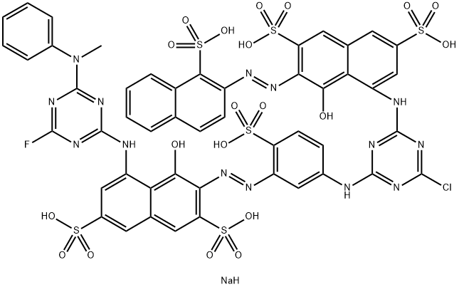 2,7-Naphthalenedisulfonic acid, 5-4-chloro-6-3-8-4-fluoro-6-(methylphenylamino)-1,3,5-triazin-2-ylamino-1-hydroxy-3,6-disulfo-2-naphthalenylazo-4-sulfophenylamino-1,3,5-triazin-2-ylamino-4-hydroxy-3-(1-sulfo-2-naphthalenyl)azo-, sodium salt Structure