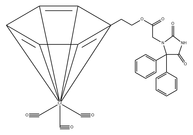 diphenylhydantoin-3-phenyltricarbonylchromium ethyl acetate 化学構造式