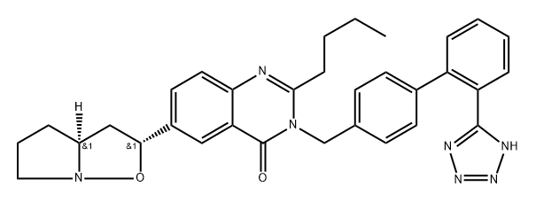 4(3H)-Quinazolinone, 2-butyl-6-(hexahydropyrrolo[1,2-b]isoxazol-2-yl)-3-[[2'-(1H-tetrazol-5-yl)[1,1'-biphenyl]-4-yl]methyl]-, cis- Structure