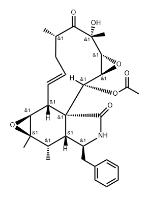 2H-Oxireno[f]oxireno[9,10]cycloundec[1,2-d]isoindole-3,12(1aH,4H)-dione, 2-(acetyloxy)-5,5a,6,6a,7a,7b,10,11,13,13a-decahydro-13-hydroxy-6,6a,11,13-tetramethyl-5-(phenylmethyl)-, (1aS,2S,2aR,5S,5aR,6S,6aR,7aS,7bR,8E,11S,13R,13aR)-,156098-31-6,结构式