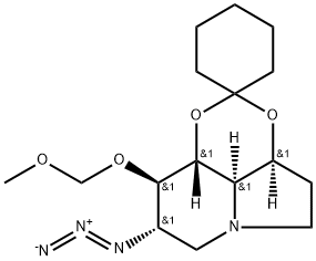 Spirocyclohexane-1,2-1,3dioxino4,5,6-hiindolizine, 8-azidooctahydro-9-(methoxymethoxy)-, 3aS-(3a.alpha.,8.alpha.,9.beta.,9a.beta.,9b.alpha.)- 化学構造式