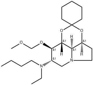 Spirocyclohexane-1,2-1,3dioxino4,5,6-hiindolizin-8-amine, N-butyl-N-ethyloctahydro-9-(methoxymethoxy)-, 3aS-(3a.alpha.,8.alpha.,9.beta.,9a.beta.,9b.alpha.)- Structure