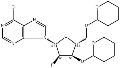 9H-Purine, 6-chloro-9-[2-deoxy-2-fluoro-3,5-bis-O-(tetrahydro-2H-pyran-2-yl)-β-D-ribofuranosyl]- Struktur