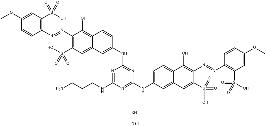 2-Naphthalenesulfonic acid, 7,7-6-(3-aminopropyl)amino-1,3,5-triazine-2,4-diyldiiminobis4-hydroxy-3-(4-methoxy-2-sulfophenyl)azo-, potassium sodium salt Struktur