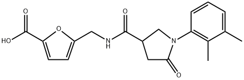 5-((1-(2,3-dimethylphenyl)-5-oxopyrrolidin-3-carboxamido)methyl)furo-2-carboxylic? acid Structure