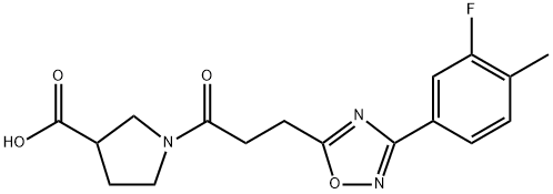 1-(3-(3-(3-fluoro-4-methylphenyl)-1,2,4-oxadiazole-5-yl)propanoyl)pyrrolidin-3-carboxylic? acid Structure