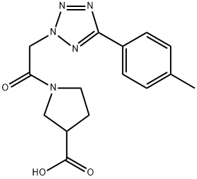 1-(2-(5-(p-tolyl)-2H-tetrazole-2-yl)acetyl)pyrrolidin-3-carboxylic? acid Structure