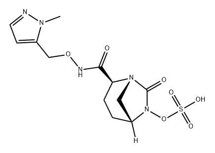 (1R,2S,5R)-2-[[[(1-Methyl-1H-pyrazol-5-yl) methoxy]amino]carbonyl]-7-oxo-1,6-diazab icyclo[3.2.1]oct-6-yl hydrogen sulfate Struktur