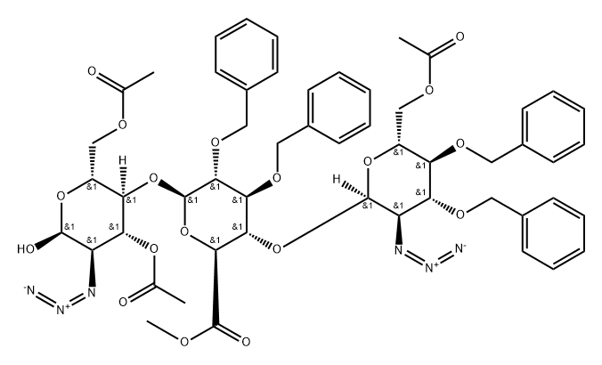 α-D-Glucopyranose, O-6-O-acetyl-2-azido-2-deoxy-3,4-bis-O-(phenylmethyl)-α-D-glucopyranosyl-(1→4)-O-6-methyl-2,3-bis-O-(phenylmethyl)-β-D-glucopyra 化学構造式