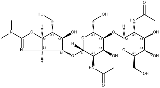 .beta.-D-Allopyranoside, 2-(dimethylamino)-3a,5,6,6a-tetrahydro-5-hydroxy-6-(hydroxymethyl)-4H-cyclopentoxazol-4-yl 2-(acetylamino)-4-O-2-(acetylamino)-2-deoxy-.beta.-D-allopyranosyl-2-deoxy-, 3aS-(3a.alpha.,4.alpha.,5.beta.,6.alpha.,6a.alpha.)- Structure