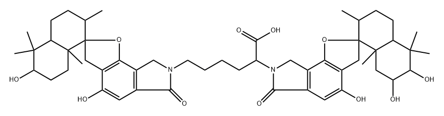 Spiro[2H-furo[2,3-e]isoindole-2,1′(2′H)-naphthalene]-7(3H)-hexanoic acid, α-[(1′R,2′R,4′aS,6′S,7′R,8′aS)-3′,4′,4′a,5′,6,6′,7′,8,8′,8′a-decahydro-4,6′,7′-trihydroxy-2′,5′,5′,8′a-tetramethyl-6-oxospiro[2H-furo[2,3-e]isoindole-2,1′(2′H)-naphthalen]-7(3H)-yl]-3′,4′,4′a,5′,6,6′,7′,8,8′,8′a-decahydro-4,6′-dihydroxy-2′,5′,5′,8′a-tetramethyl-6-oxo-, (αS,1′R,2′R,4′aS,6′R,8′aS)- Struktur