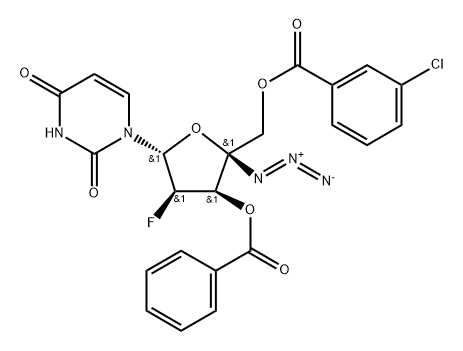 Uridine, 4'-C-azido-2'-deoxy-2'-fluoro-, 3'-benzoate 5'-(3-chlorobenzoate) 化学構造式