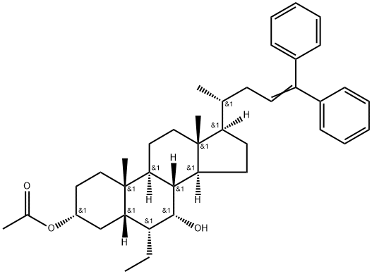 Chol-23-ene-3,7-diol, 6-ethyl-24,24-diphenyl-, 3-acetate, (3α,5β,6α,7α)-,1605309-10-1,结构式