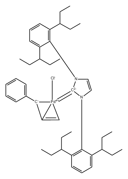 氯[(1,2,3-Η) - 1-苯基-2-丙烯-1-基] - {[1,3-双[2,6-双(1-乙基丙基)苯基]-1,3-二氢-2H-咪唑-2-亚基}合钯(II), 1609194-27-5, 结构式