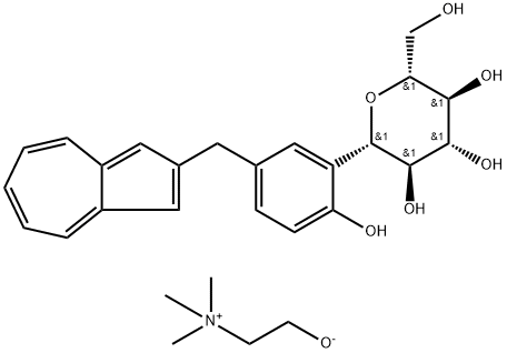 D-Glucitol, 1,5-anhydro-1-C-[5-(2-azulenylmethyl)-2-hydroxyphenyl]-, compd. with 2-hydroxy-N,N,N-trimethylethanaminium inner salt (1:1) 化学構造式