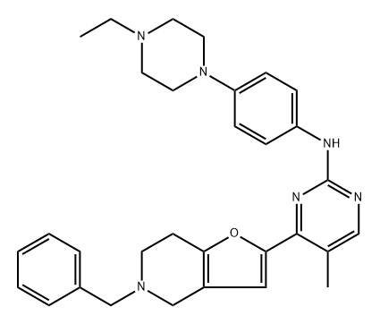 N-[4-(4-Ethyl-1-piperazinyl)phenyl]-5-methyl-4-[4,5,6,7-tetrahydro-5-(phenylmethyl)furo[3,2-c]pyridin-2-yl]-2-pyrimidinamine,1610054-35-7,结构式