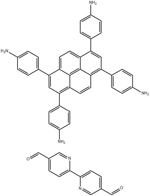 [2,2'-Bipyridine]-5,5'-dicarboxaldehyde, polymer with 4,4',4'',4'''-(1,3,6,8-pyrenetetrayl)tetrakis[benzenamine] 化学構造式