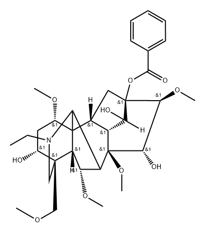 14-O-苯甲酰-8-O-甲基乌头碱 结构式