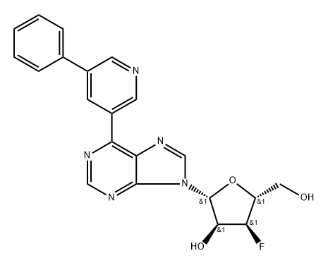 9-(3-Deoxy-3-fluoro-β-D-ribofuranosyl)-6-(5-phenylpyridin-3-yl)purine 化学構造式