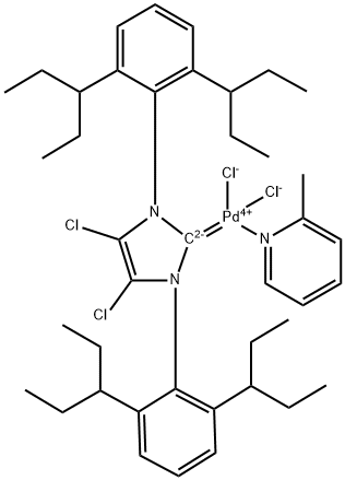 Palladium, [1,3-bis[2,6-bis(1-ethylpropyl)phenyl]-4,5-dichloro-1,3-dihydro-2H-imidazol-2-ylidene]dichloro(2-methylpyridine)-, (SP-4-1)- Structure