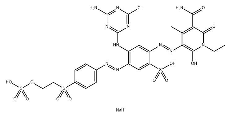 Benzenesulfonic acid, 2-5-(aminocarbonyl)-1-ethyl-1,6-dihydro-2-hydroxy-4-methyl-6-oxo-3-pyridinylazo-4-(4-amino-6-chloro-1,3,5-triazin-2-yl)amino-5-4-2-(sulfooxy)ethylsulfonylphenylazo-, sodium salt|