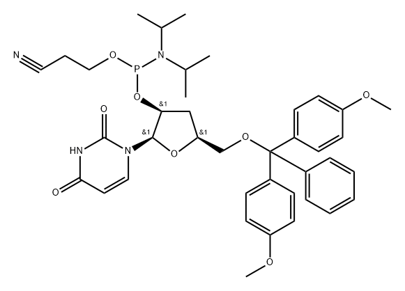 5’-O-DMTr-3’-deoxyuridine 2’-CED phosphoramidite,161503-98-6,结构式