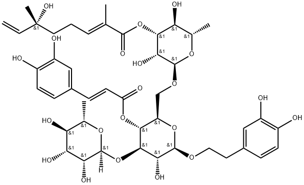 β-D-Glucopyranoside, 2-(3,4-dihydroxyphenyl)ethyl O-6-deoxy-3-O-[(2E,6R)-6-hydroxy-2,6-dimethyl-1-oxo-2,7-octadien-1-yl]-α-L-mannopyranosyl-(1→6)-O-[6-deoxy-α-L-mannopyranosyl-(1→3)]-, 4-[(2E)-3-(3,4-dihydroxyphenyl)-2-propenoate]|β-D-Glucopyranoside, 2-(3,4-dihydroxyphenyl)ethyl O-6-deoxy-3-O-[(2E,6R)-6-hydroxy-2,6-dimethyl-1-oxo-2,7-octadien-1-yl]-α-L-mannopyranosyl-(1→6)-O-[6-deoxy-α-L-mannopyranosyl-(1→3)]-, 4-[(2E)-3-(3,4-dihydroxyphenyl)-2-propenoate]