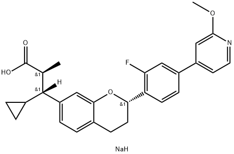 2H-1-Benzopyran-7-propanoic acid, β-cyclopropyl-2-[2-fluoro-4-(2-methoxy-4-pyridinyl)phenyl]-3,4-dihydro-α-methyl-, sodium salt (1:1), (αS,βR,2S)- Struktur