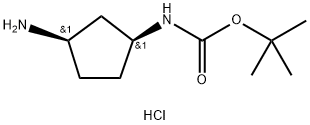rac-tert-butyl N-[(1R,3S)-3-aminocyclopentyl]carbamate hydrochloride 化学構造式